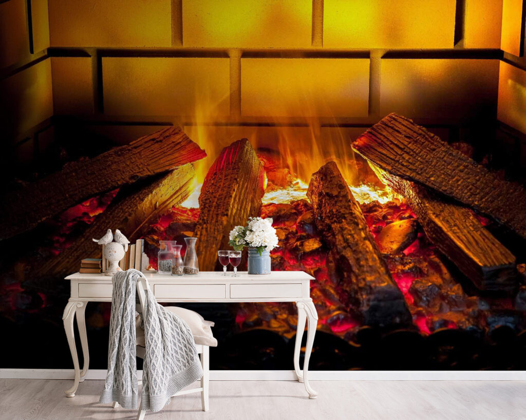 Logs in golden firelight — interior 4