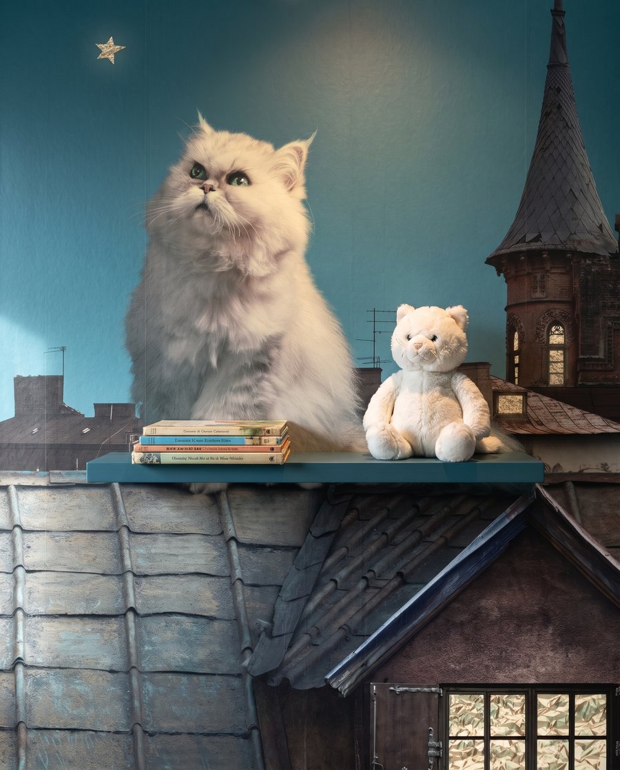 Rooftop Cat at Night — detail