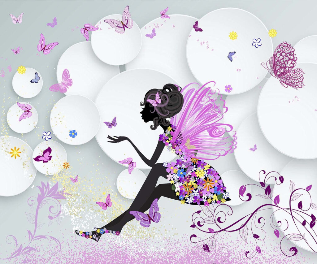 Fairy between white circles — full design
