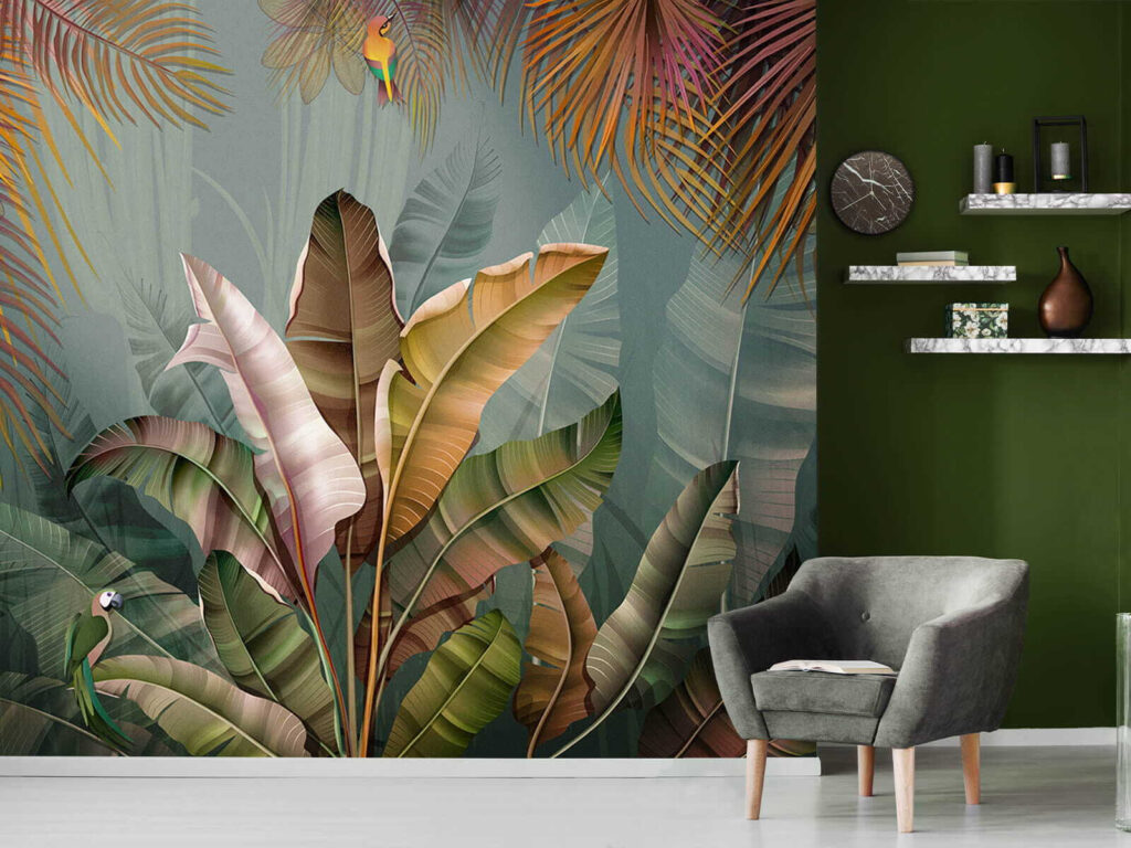 Warm leaves on grey-blue — interior 1
