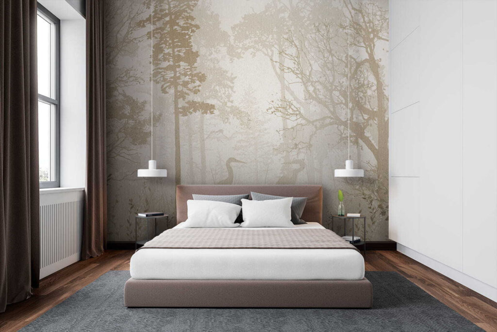 Heron in misty forest — interior 1