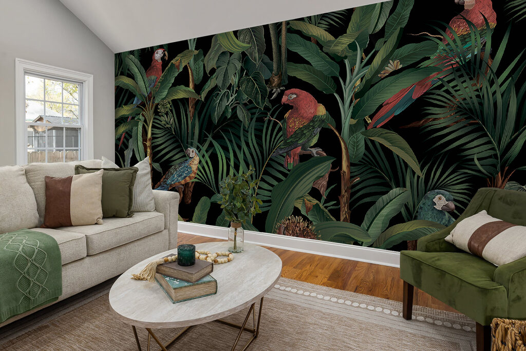 Parrots on jungle branches — interior 3