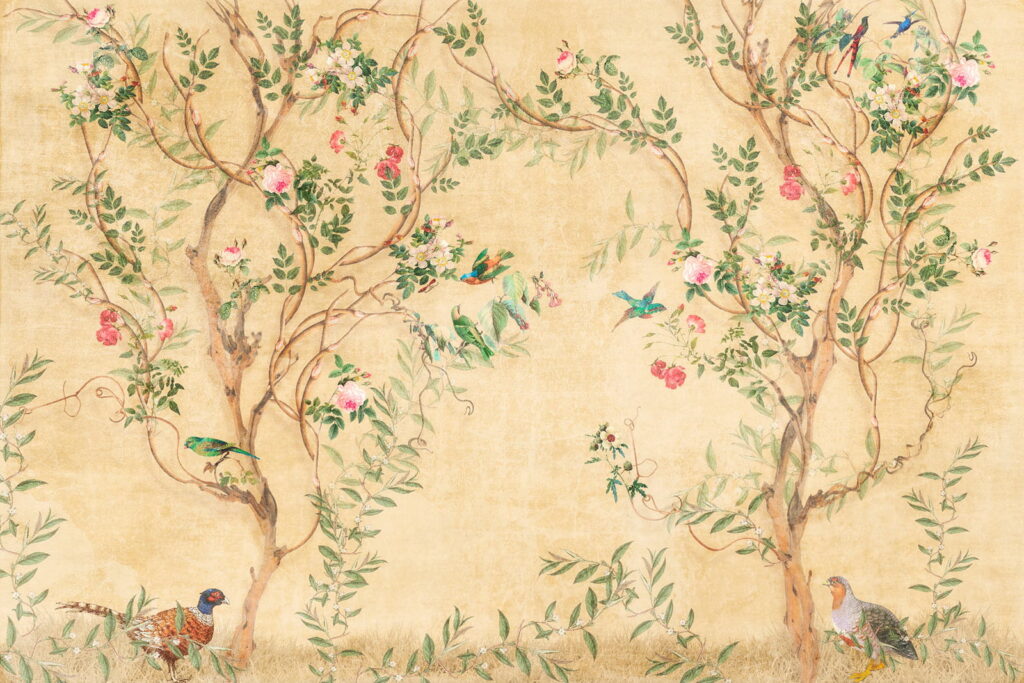 Birds among blossoming trees — full design