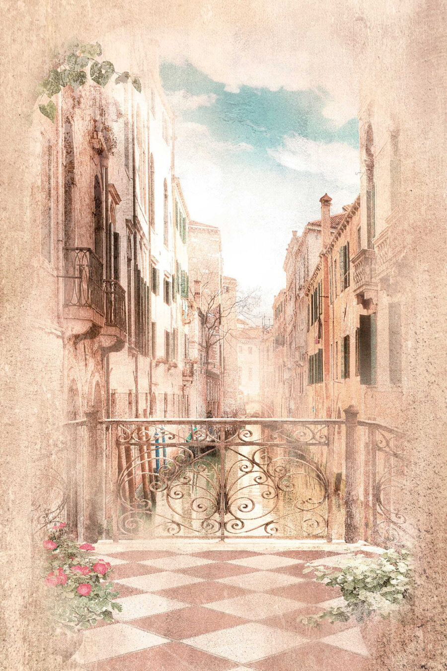 City balcony in watercolour — full design