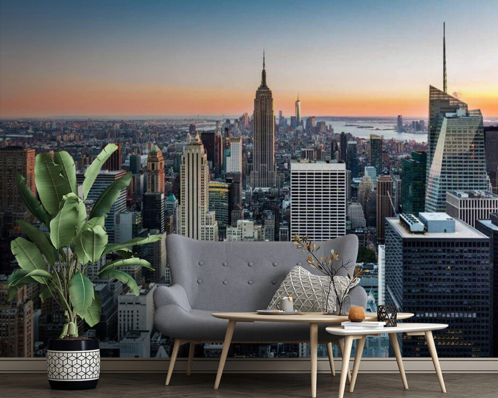 Manhattan at Sunset in an interior