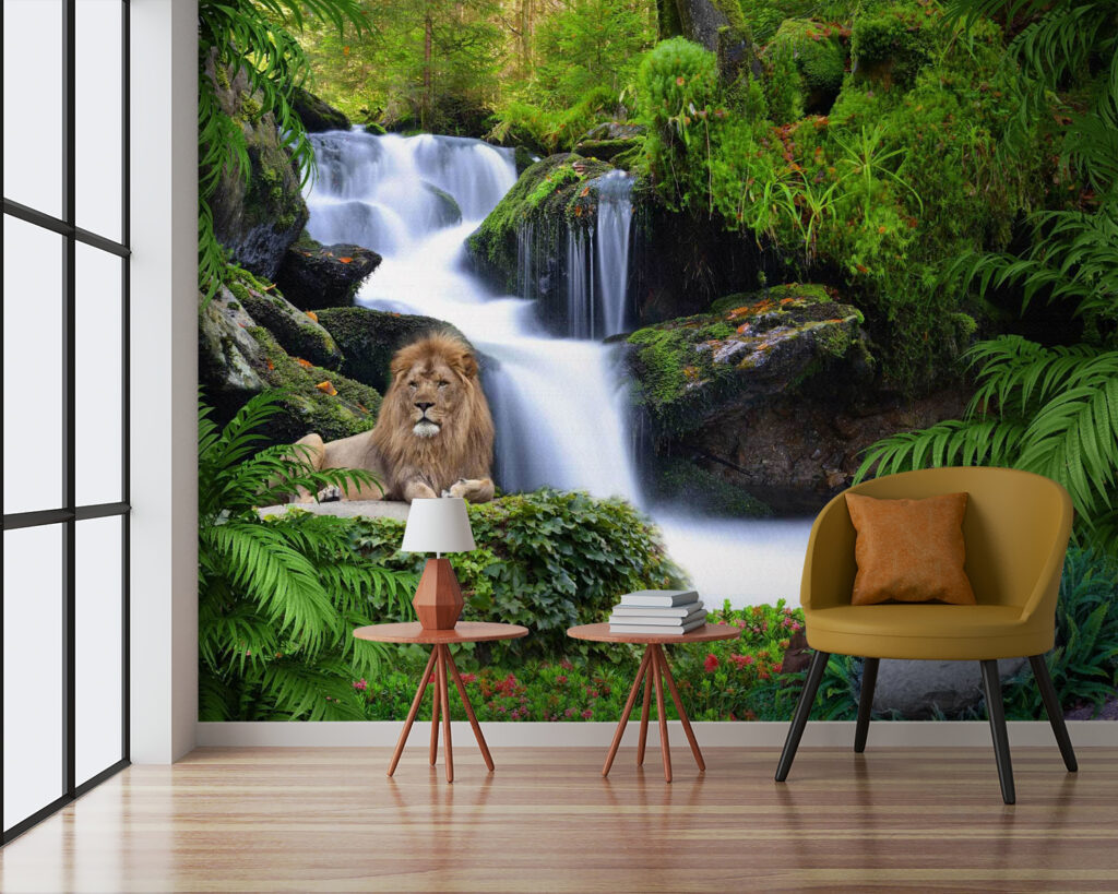 Lion by a waterfall — interior 1