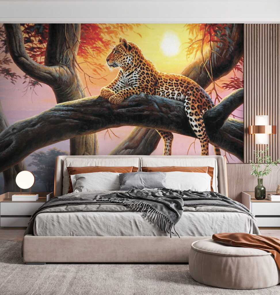 Spotted cat on branch — interior 3