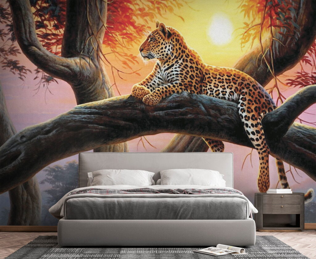 Spotted cat on branch — interior 4