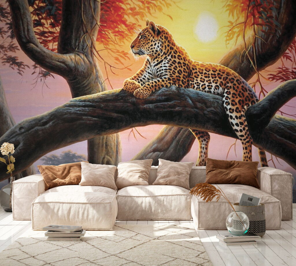 Spotted cat on branch — interior 6