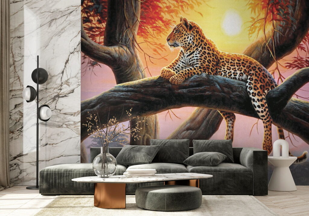 Spotted cat on branch — interior 7