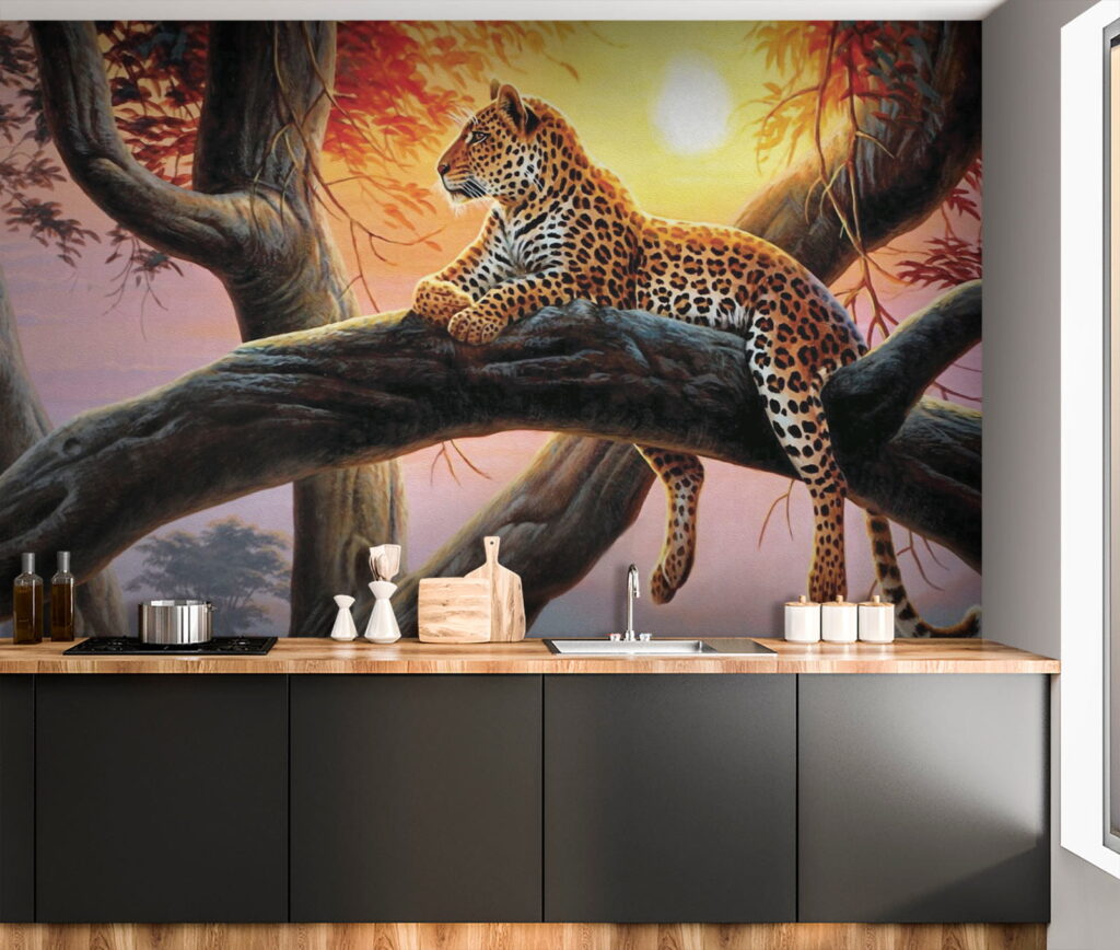 Spotted cat on branch — interior 10