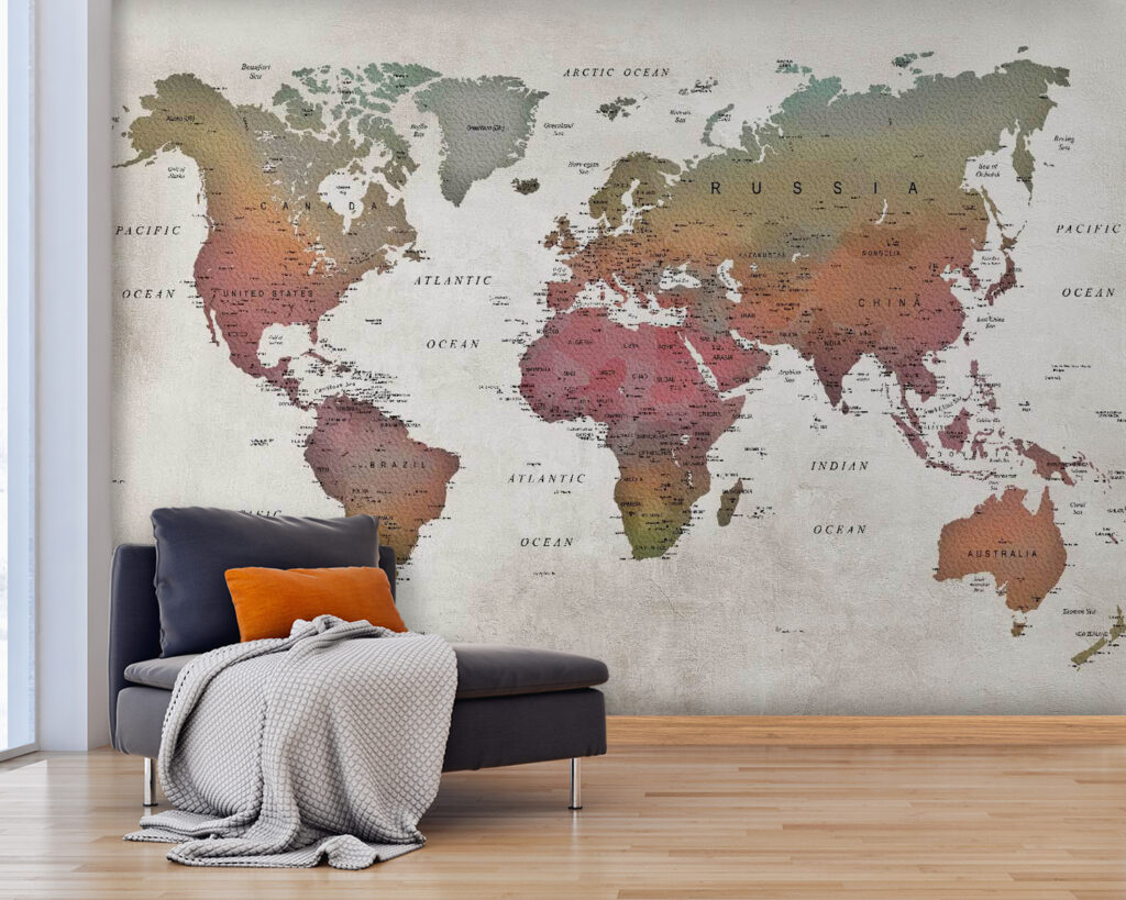 Colourful World Atlas in an interior
