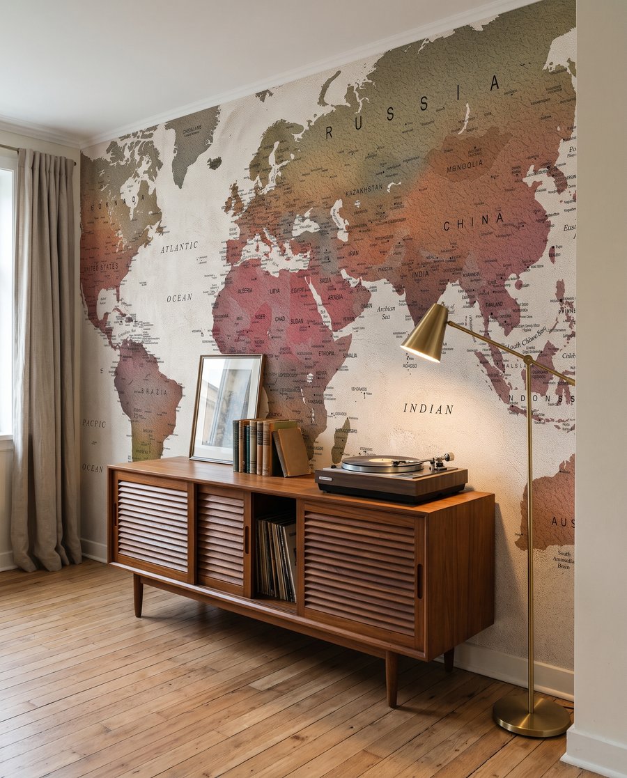 Colourful World Atlas in an interior