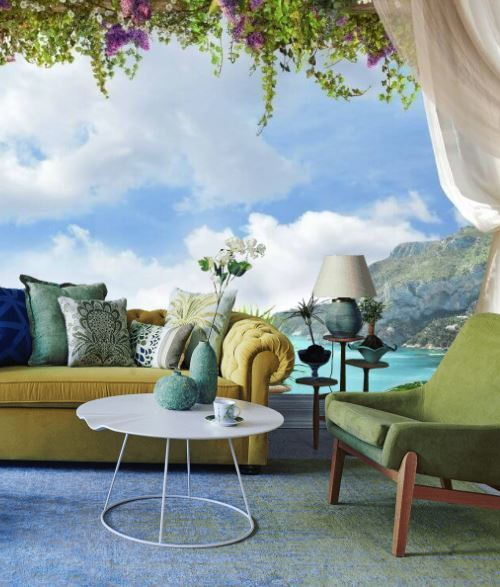 Bay behind flowering curtains — interior 2
