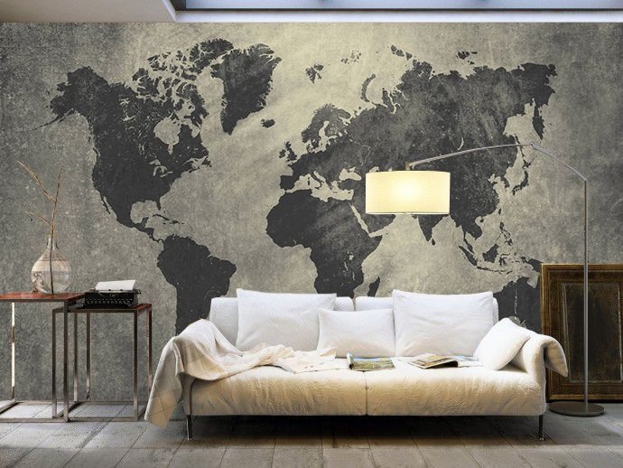 Weathered grey world map — interior 1
