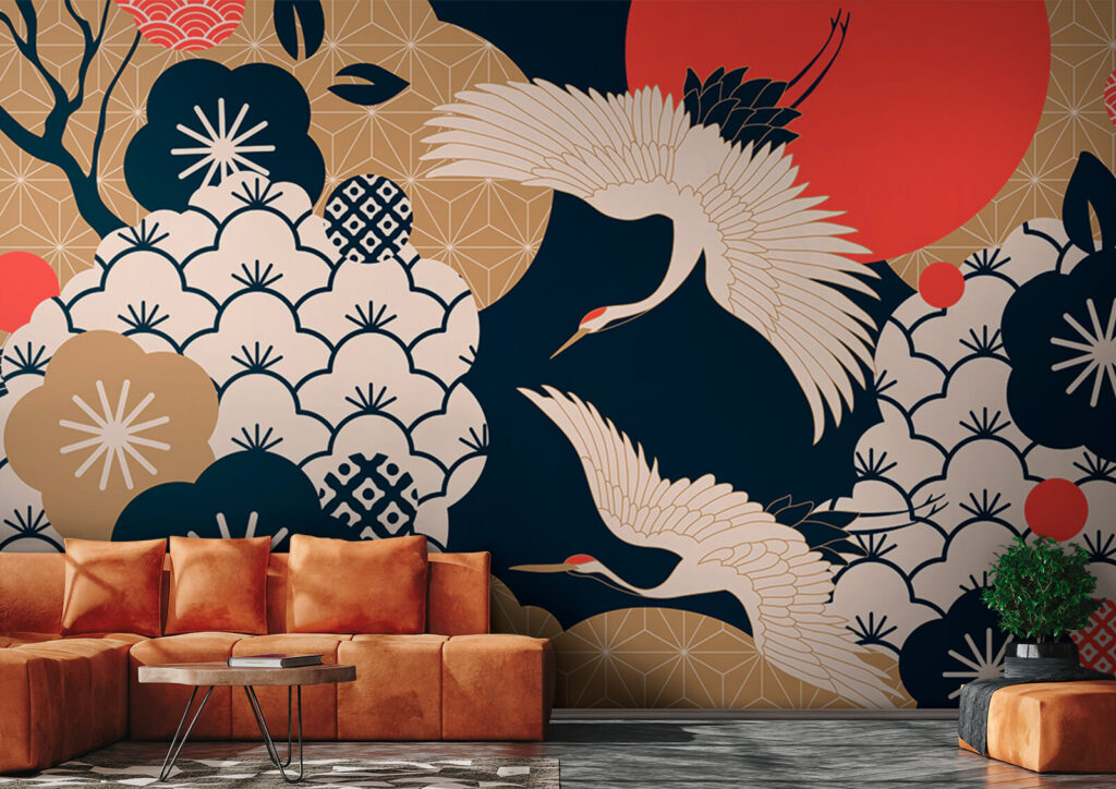 Cranes among flowers — interior 2