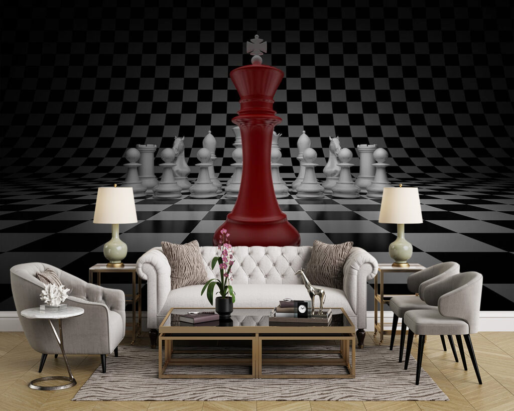 Red king among pawns — interior 2