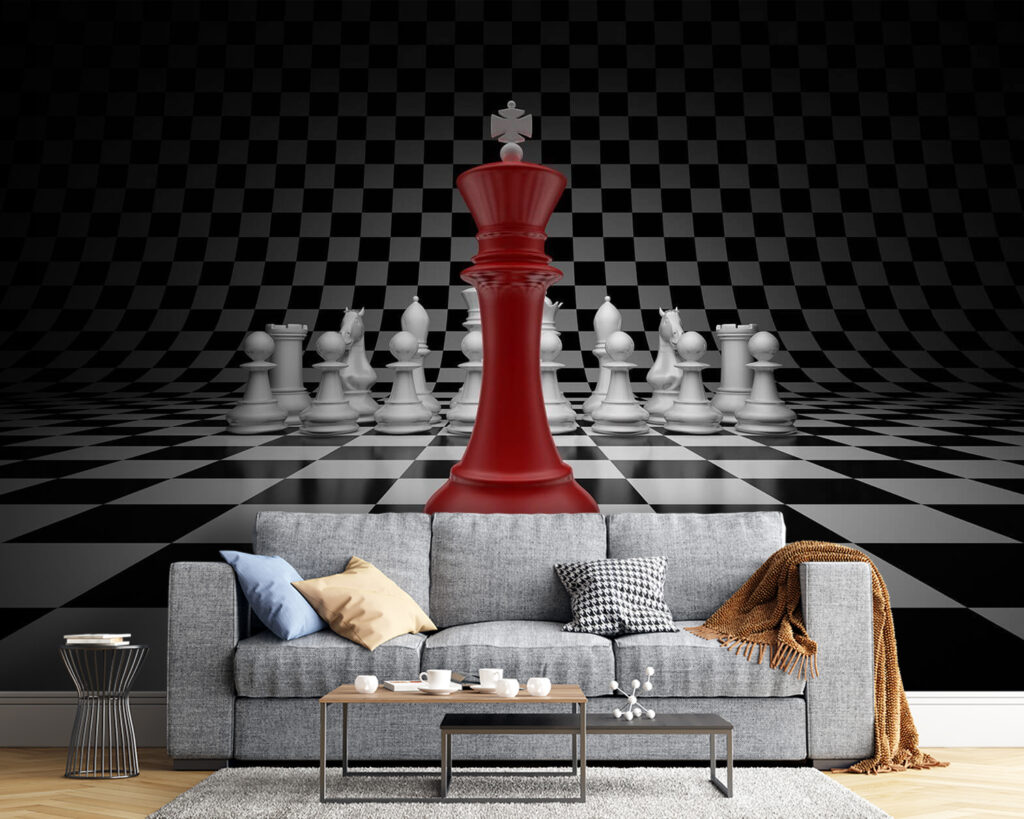 Red king among pawns — interior 3