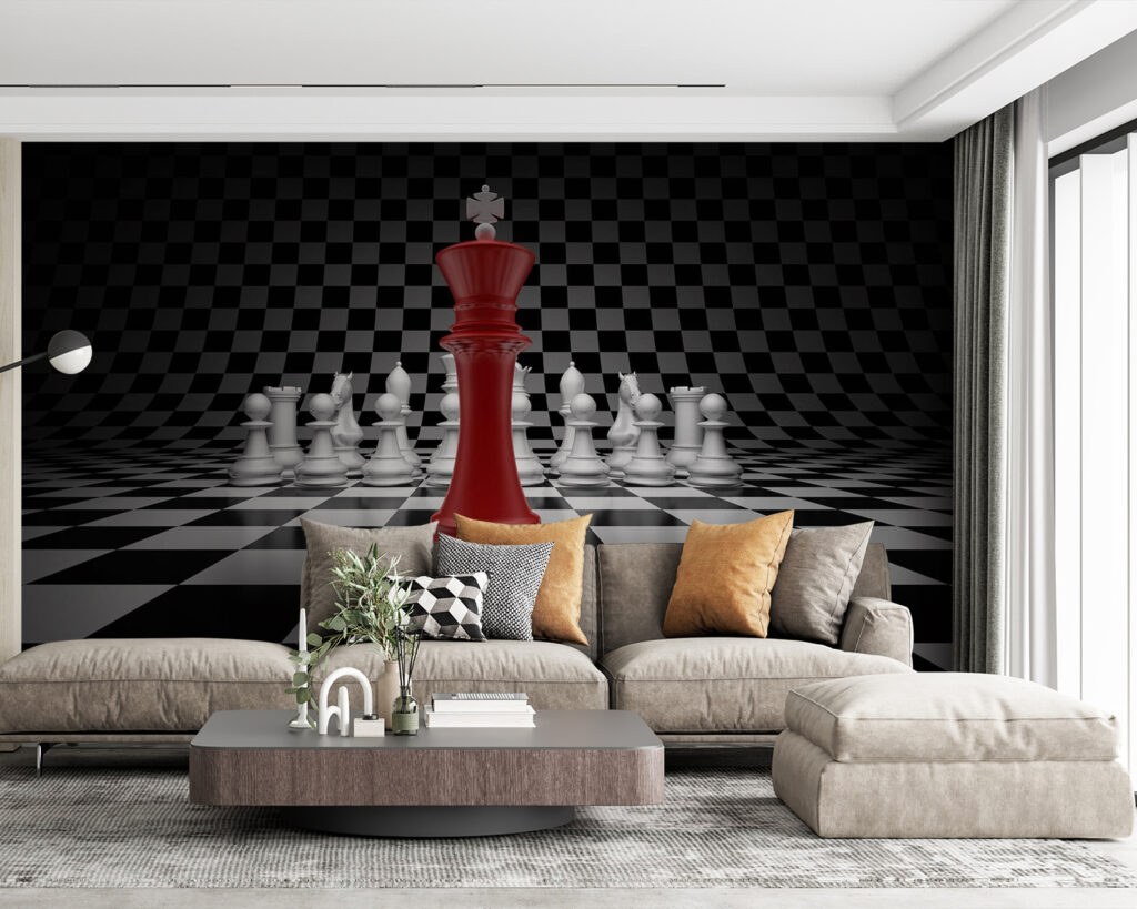Red king among pawns — interior 1