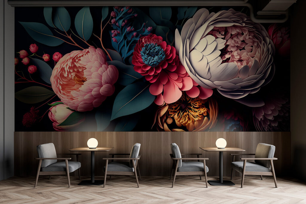 Dark peonies in layers — interior 1
