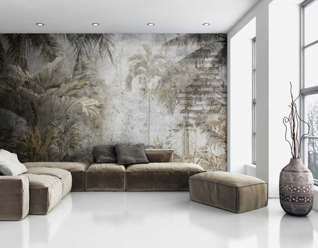 Jungle leaves on brick — interior 3