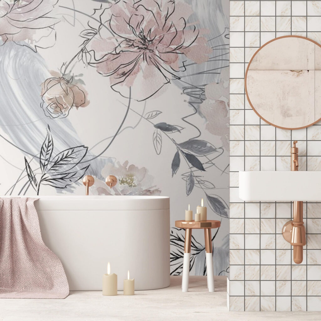 Line-drawn flowers and leaves — interior 1