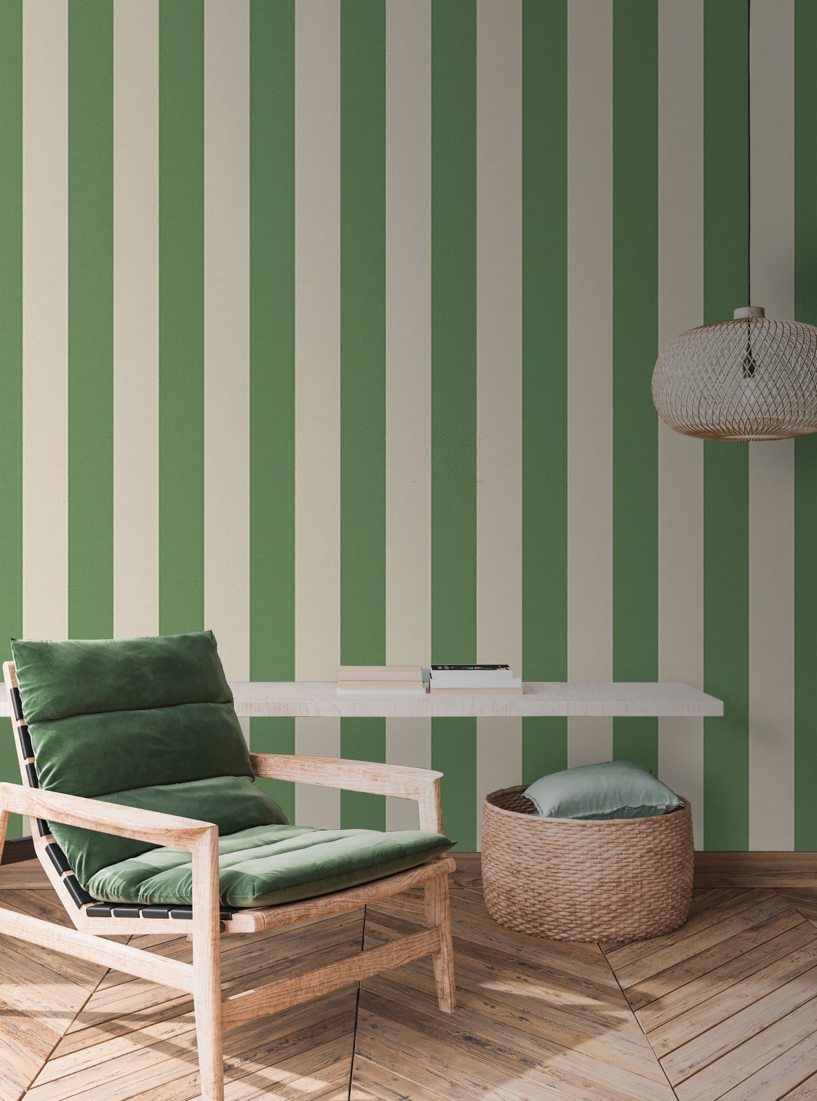 Green stripes on cream — interior 1