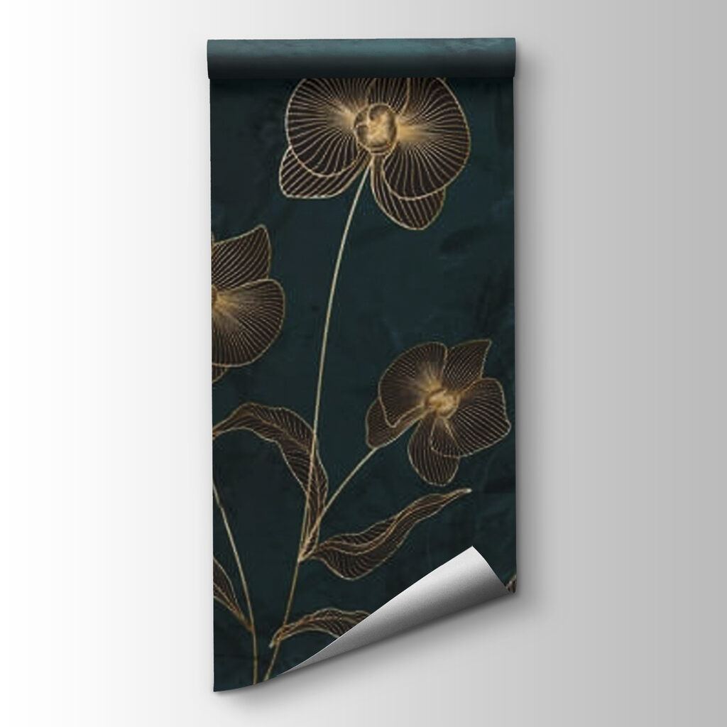 Gold flowers on petrol — product view