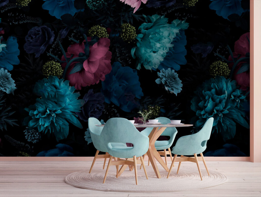 Blue flowers on black — interior 1