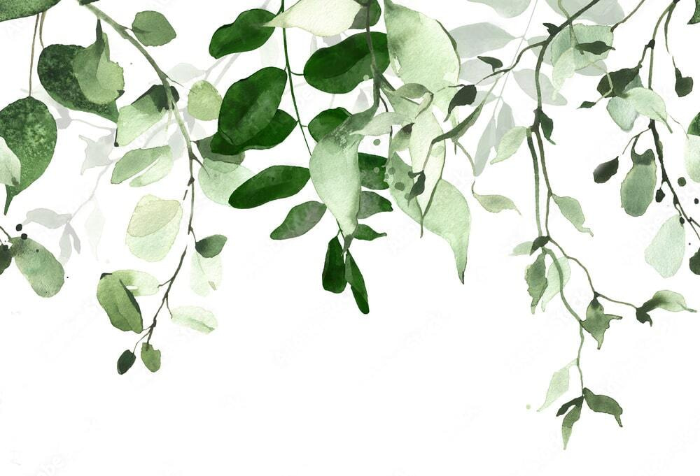 Hanging leaves on white — full design