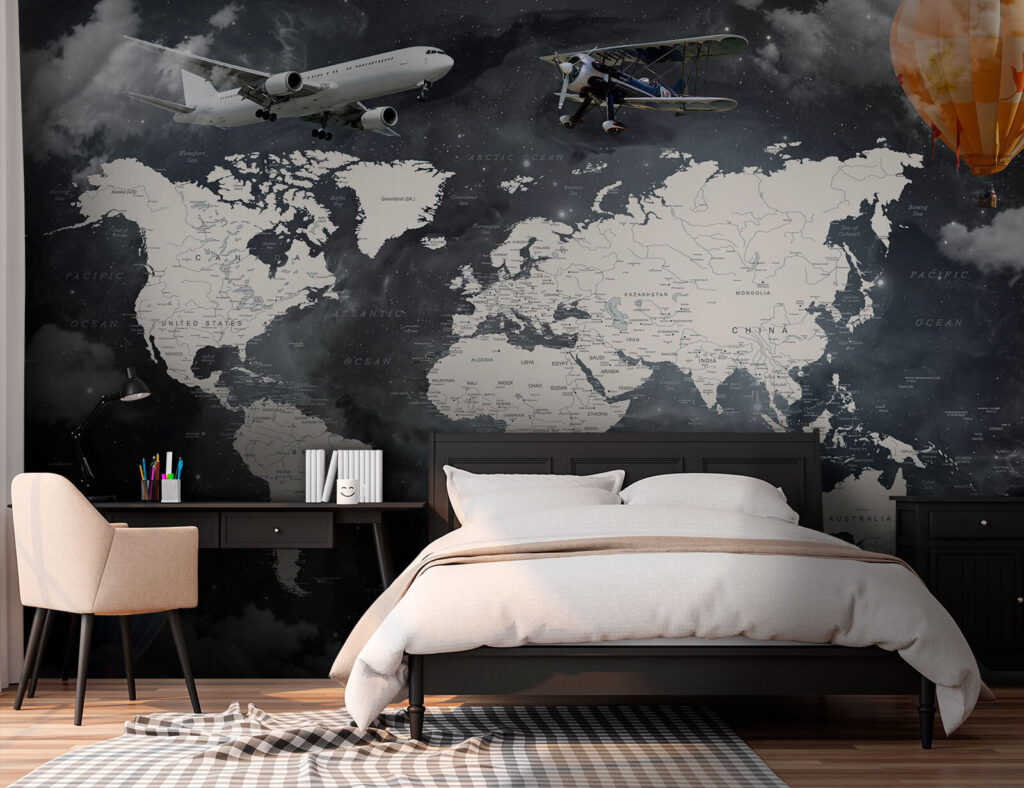 Aeroplanes around world map — interior 1