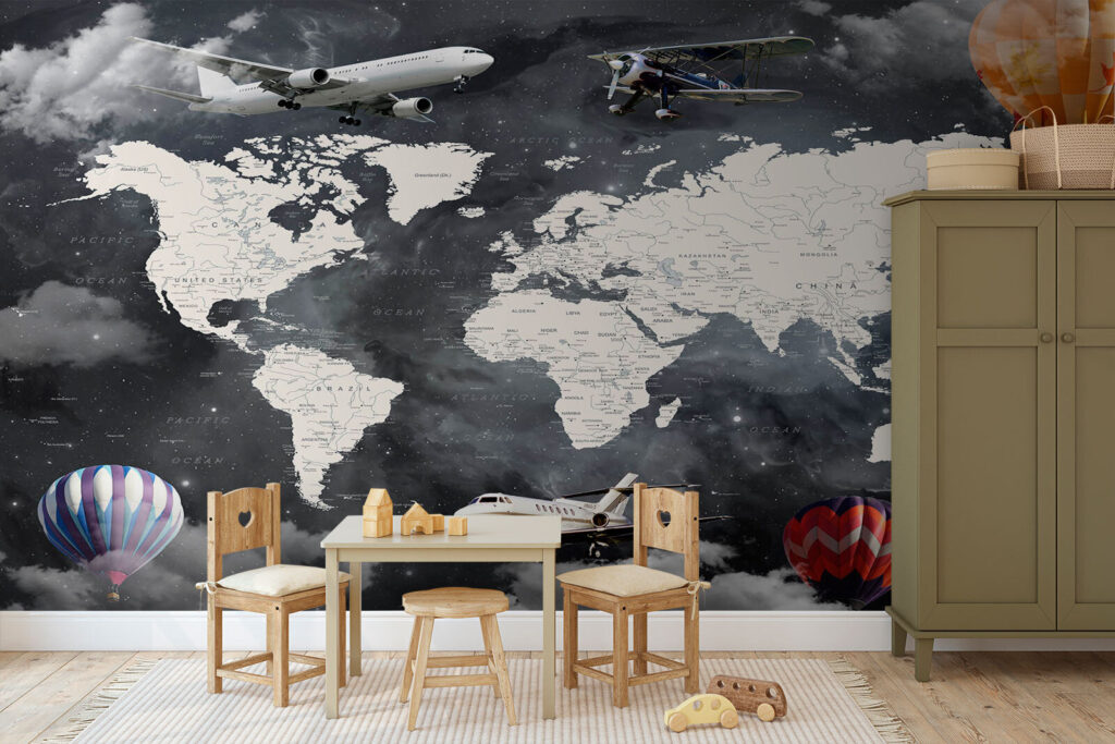 Aeroplanes around world map — interior 2
