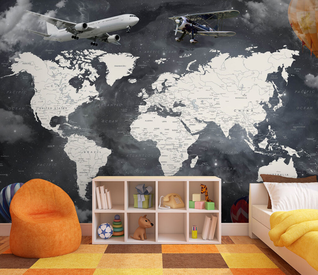 Aeroplanes around world map — interior 3