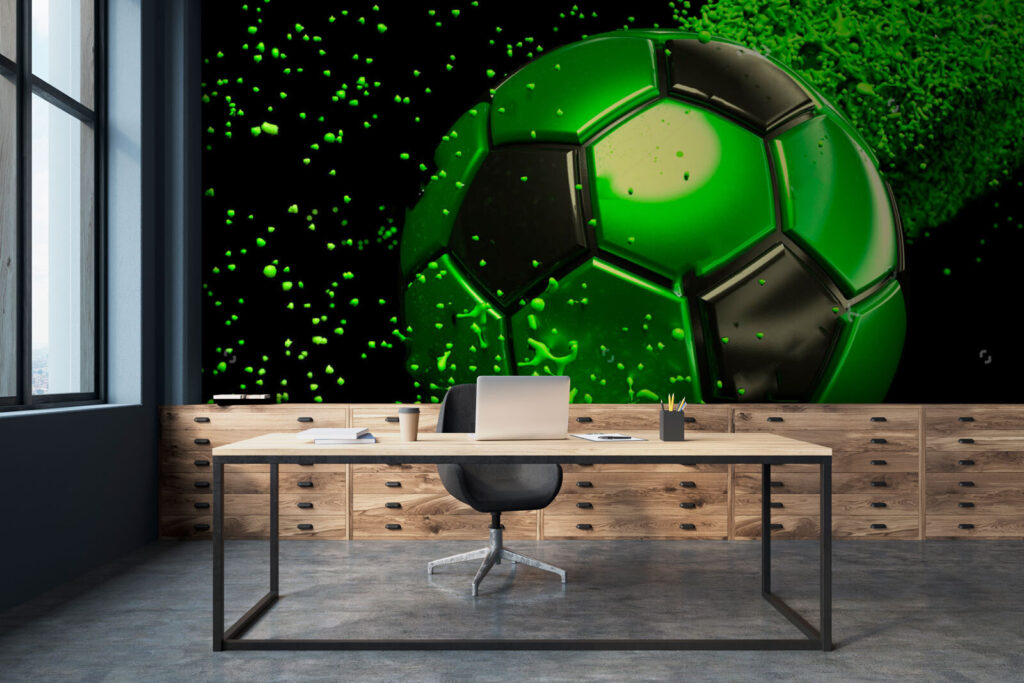 Green football and splatters — interior 1