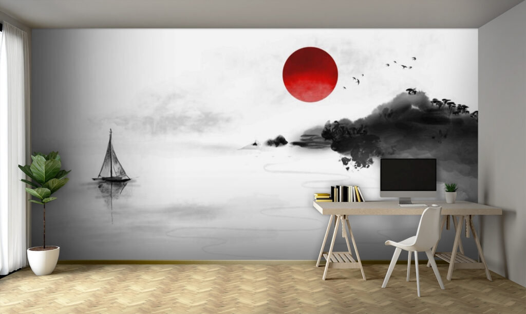 Sailboat under red sun — interior 3