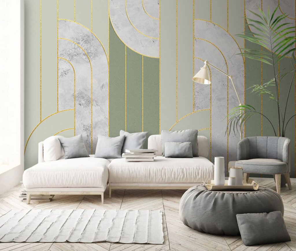 Golden arcs on grey-green — interior 1