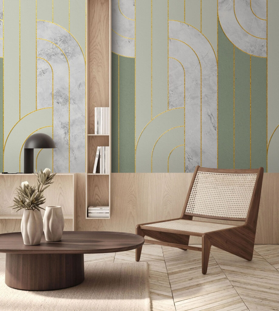 Golden arcs on grey-green — interior 3