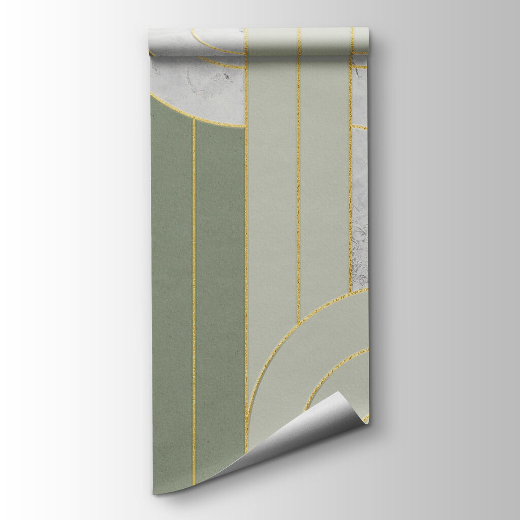 Golden arcs on grey-green — product view