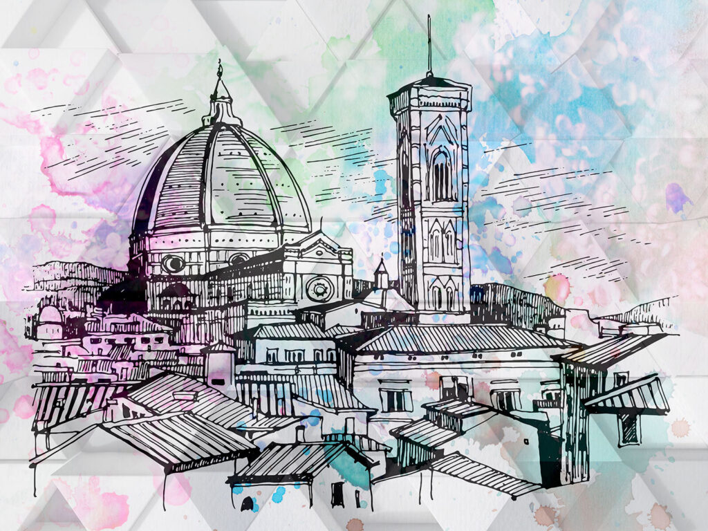 Dome above Florentine roofs — full design