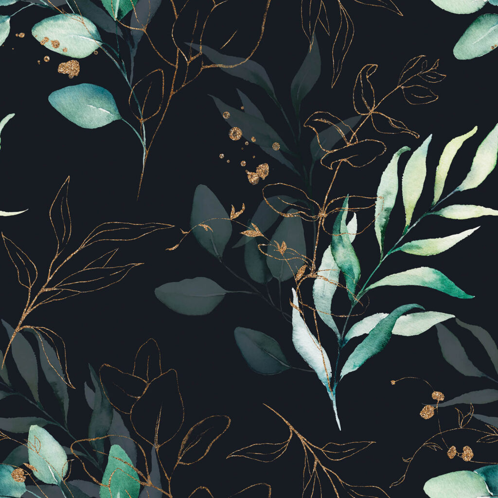 Leafy twigs against dark — full design