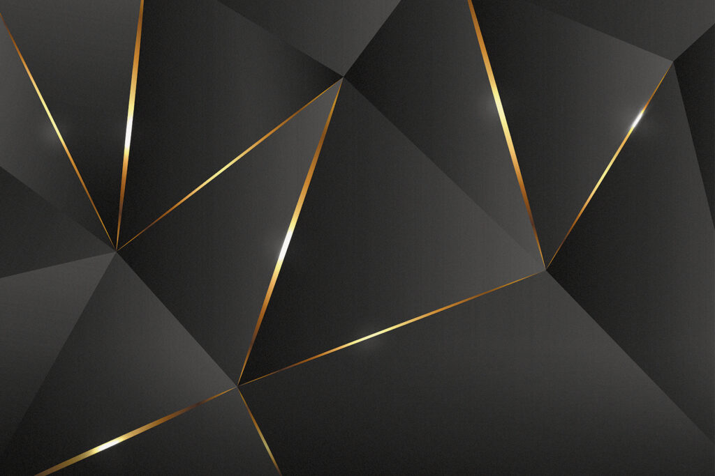 Black facets, gold edges — full design