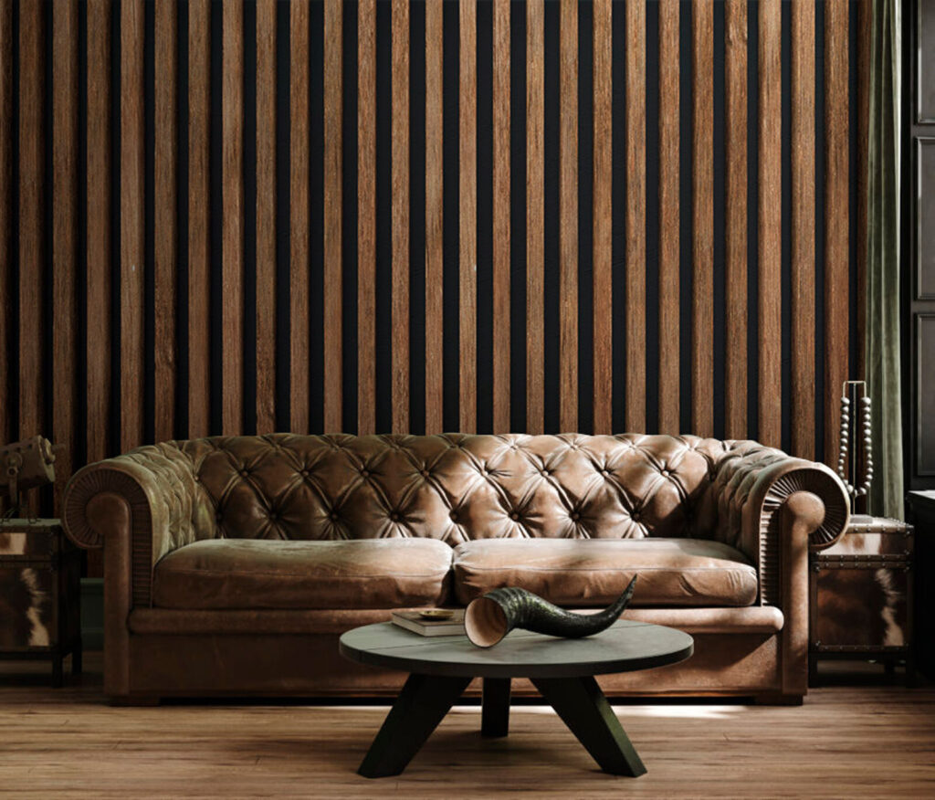 Wooden slats, dark joints — interior 1