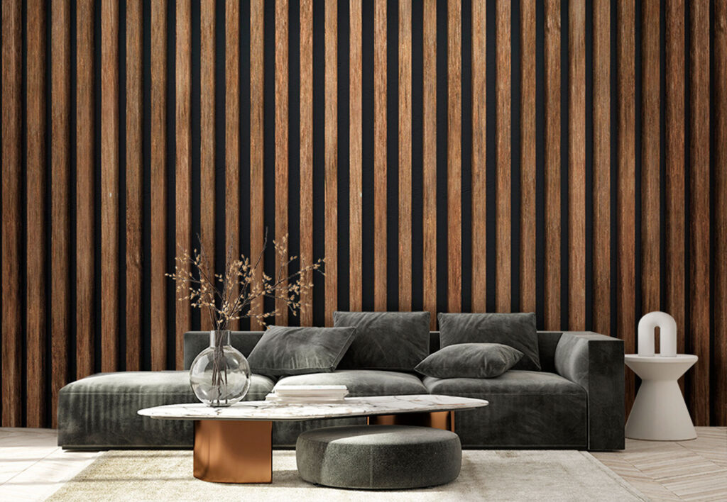 Wooden slats, dark joints — interior 2