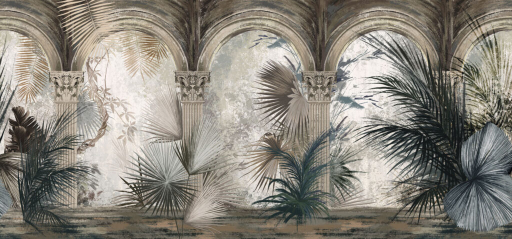 Palms before old arcades — full design