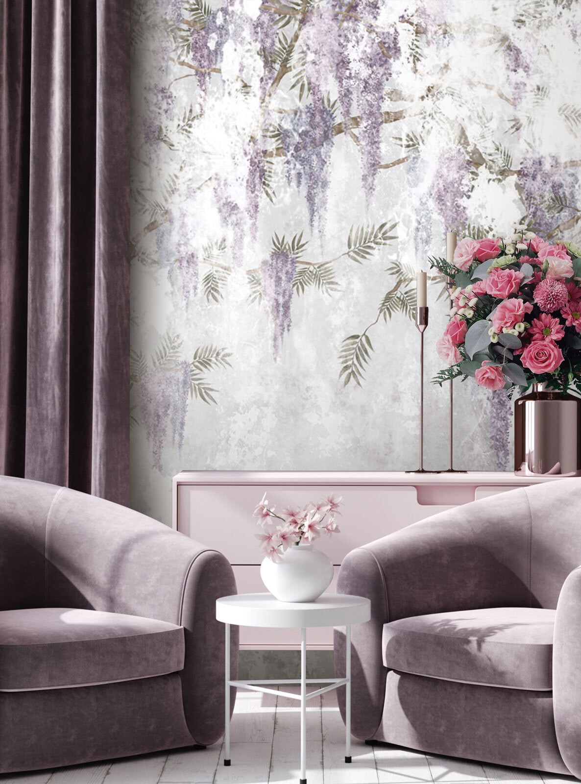 Hanging purple blossoms — interior 3