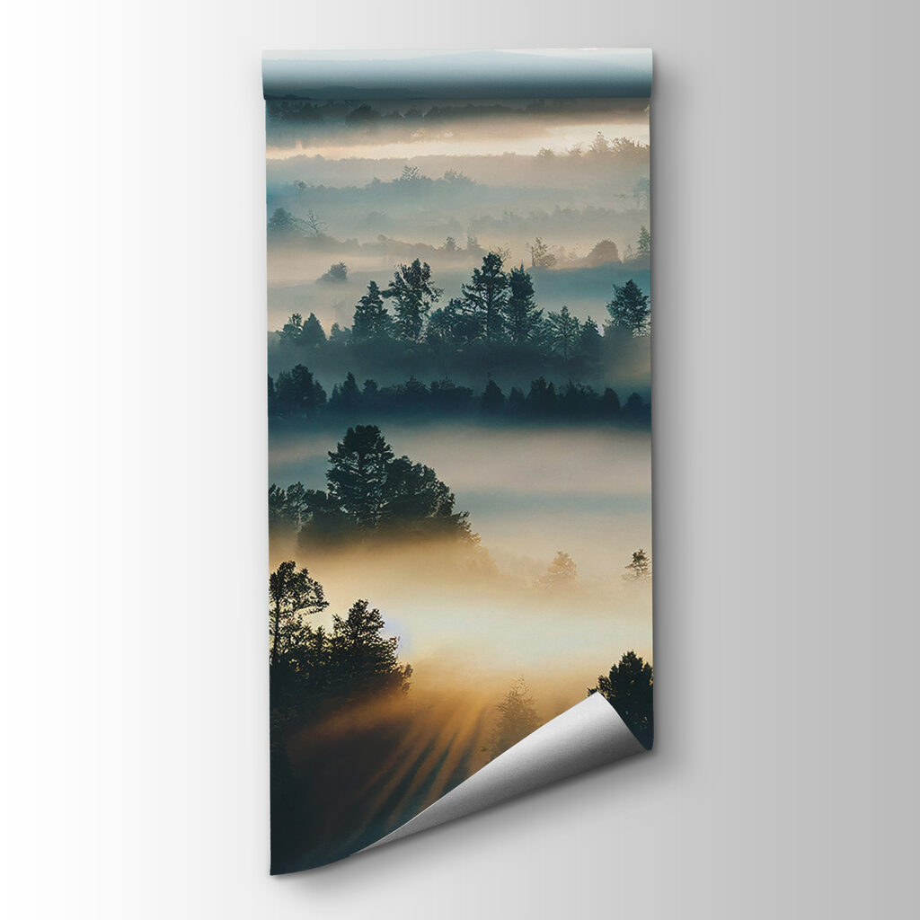 Mist between wooded hills — product view