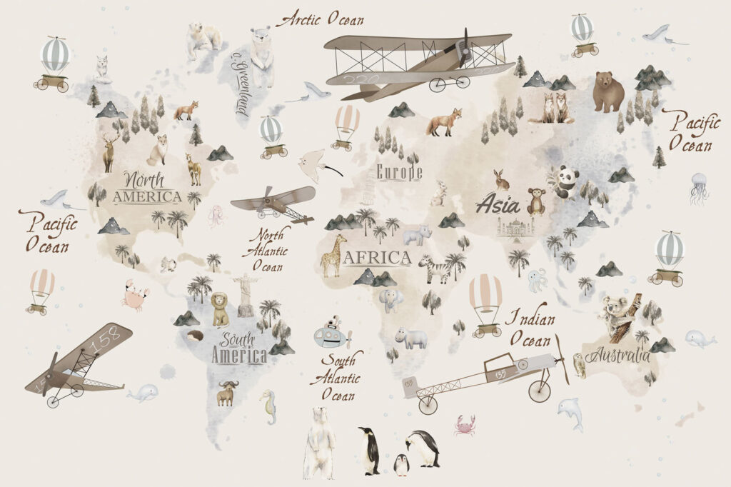 Animal map with aeroplanes — full design