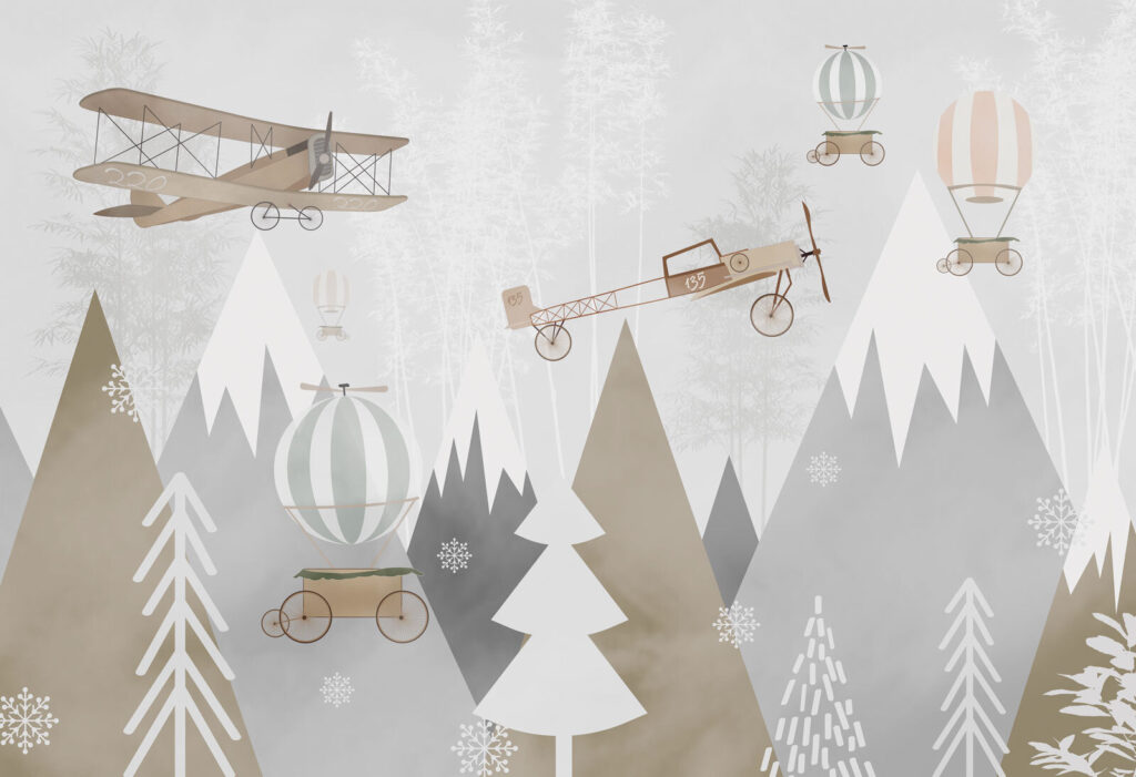Aeroplanes above mountain forest — full design