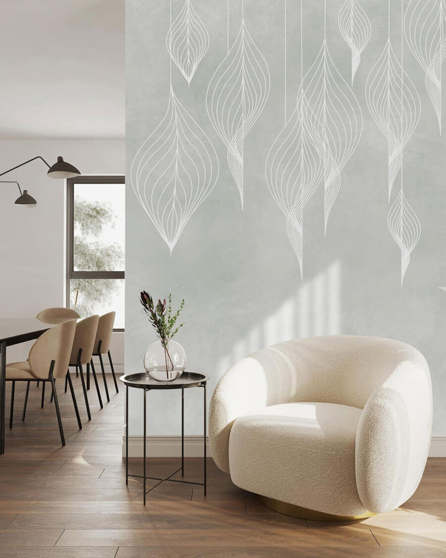 Hanging white leaf outlines — interior 1
