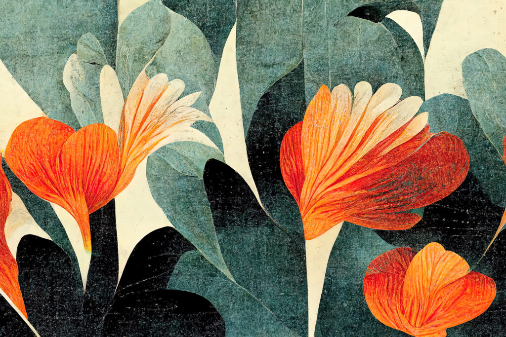 Orange flowers in blocks — full design